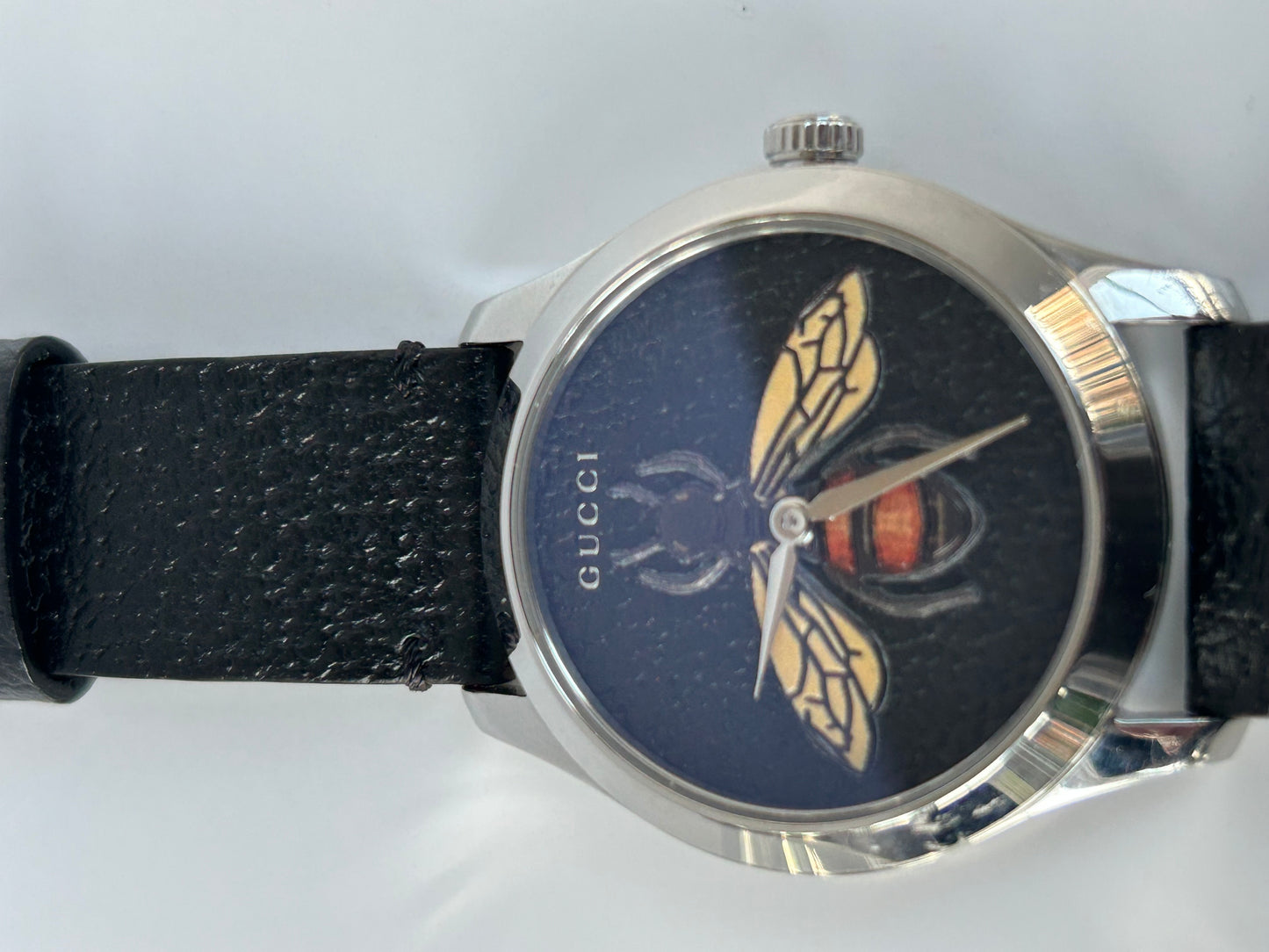 Gucci Bumble Bee Watch Black Leather Band