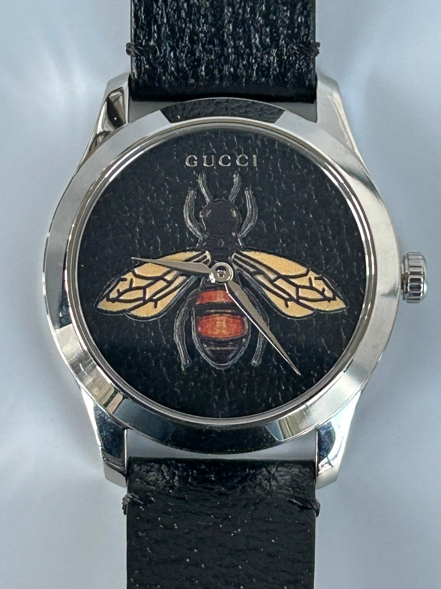 Gucci Bumble Bee Watch Black Leather Band