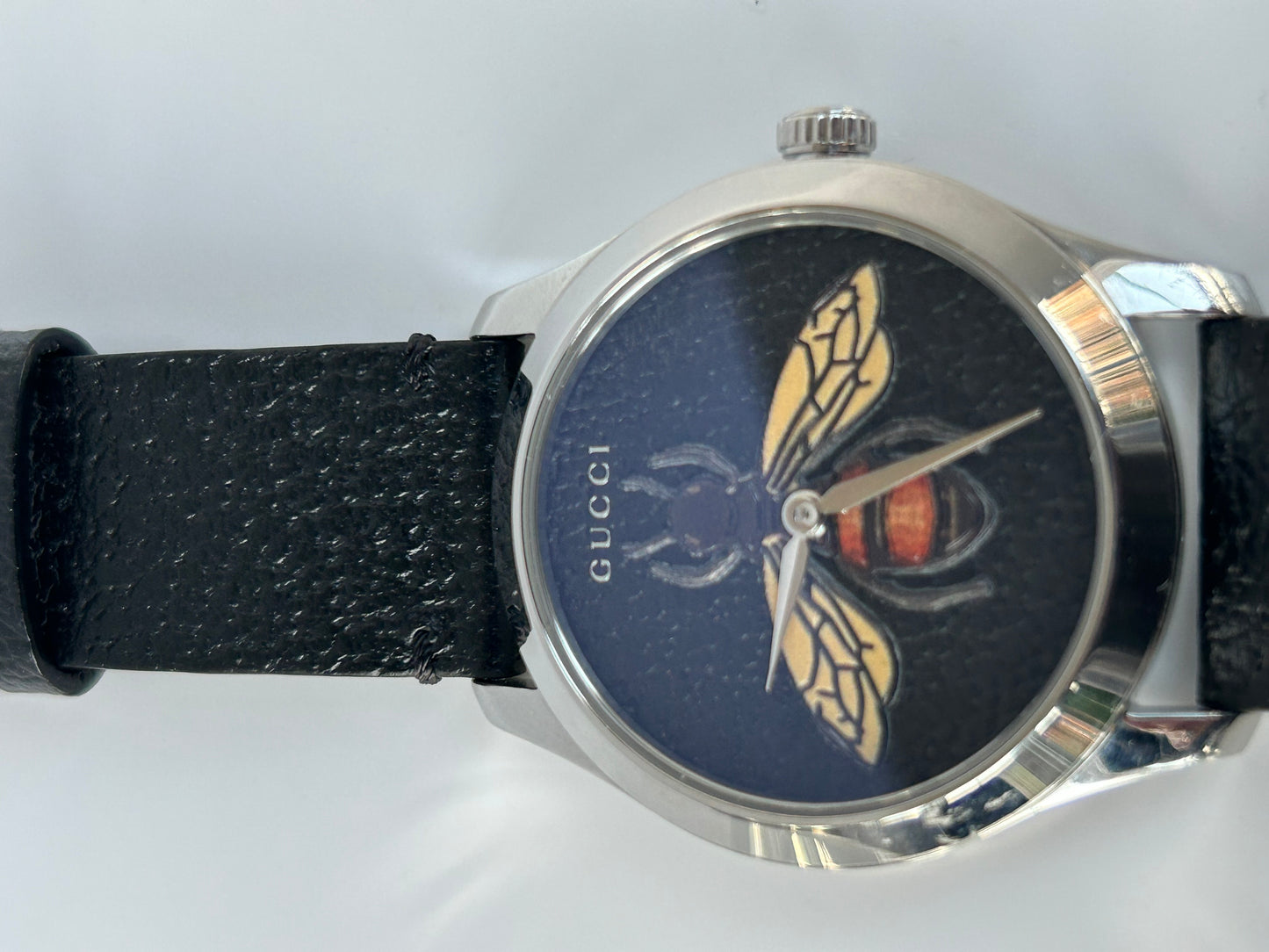 Gucci Bumble Bee Watch Black Leather Band