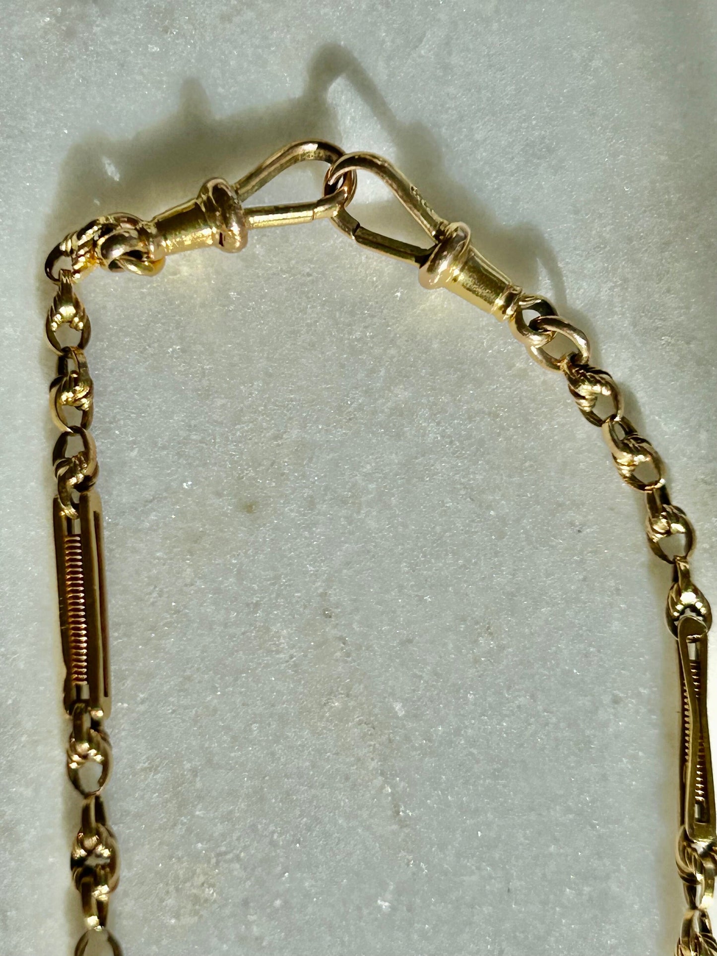 Victorian Fetter and Three Tbar Albert Chain with Dog Clip