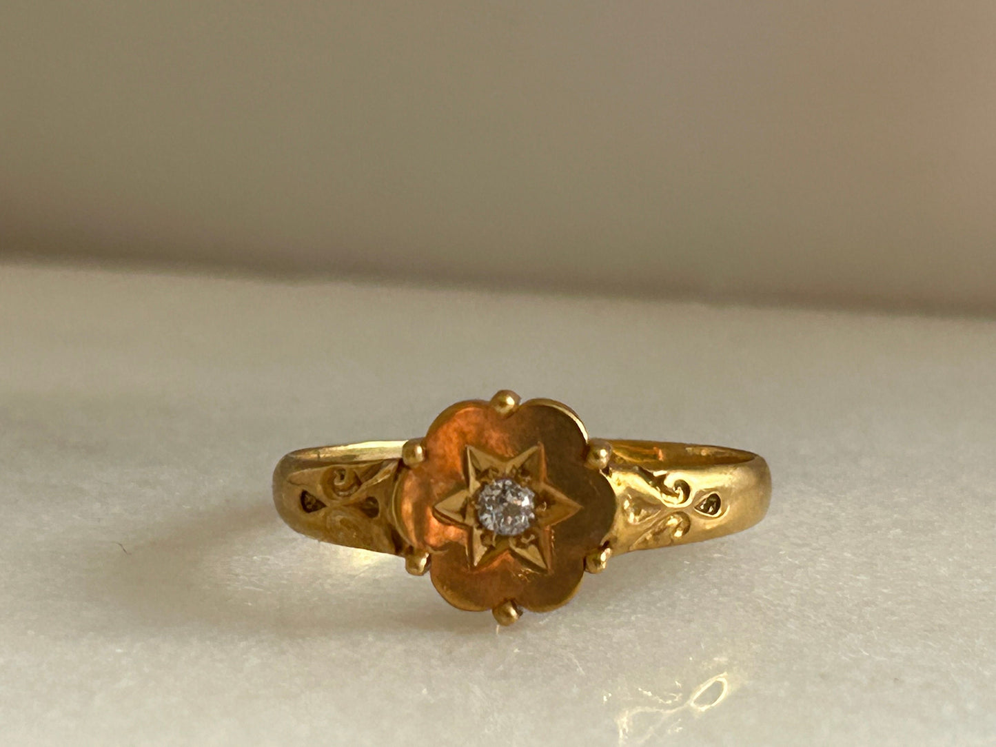 Antique Victorian Gypsy diamond Ring 15k Gold