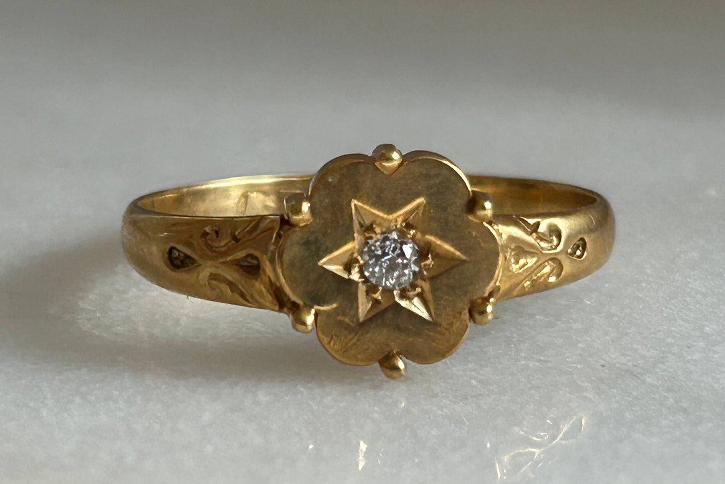 Antique Victorian Gypsy diamond Ring 15k Gold