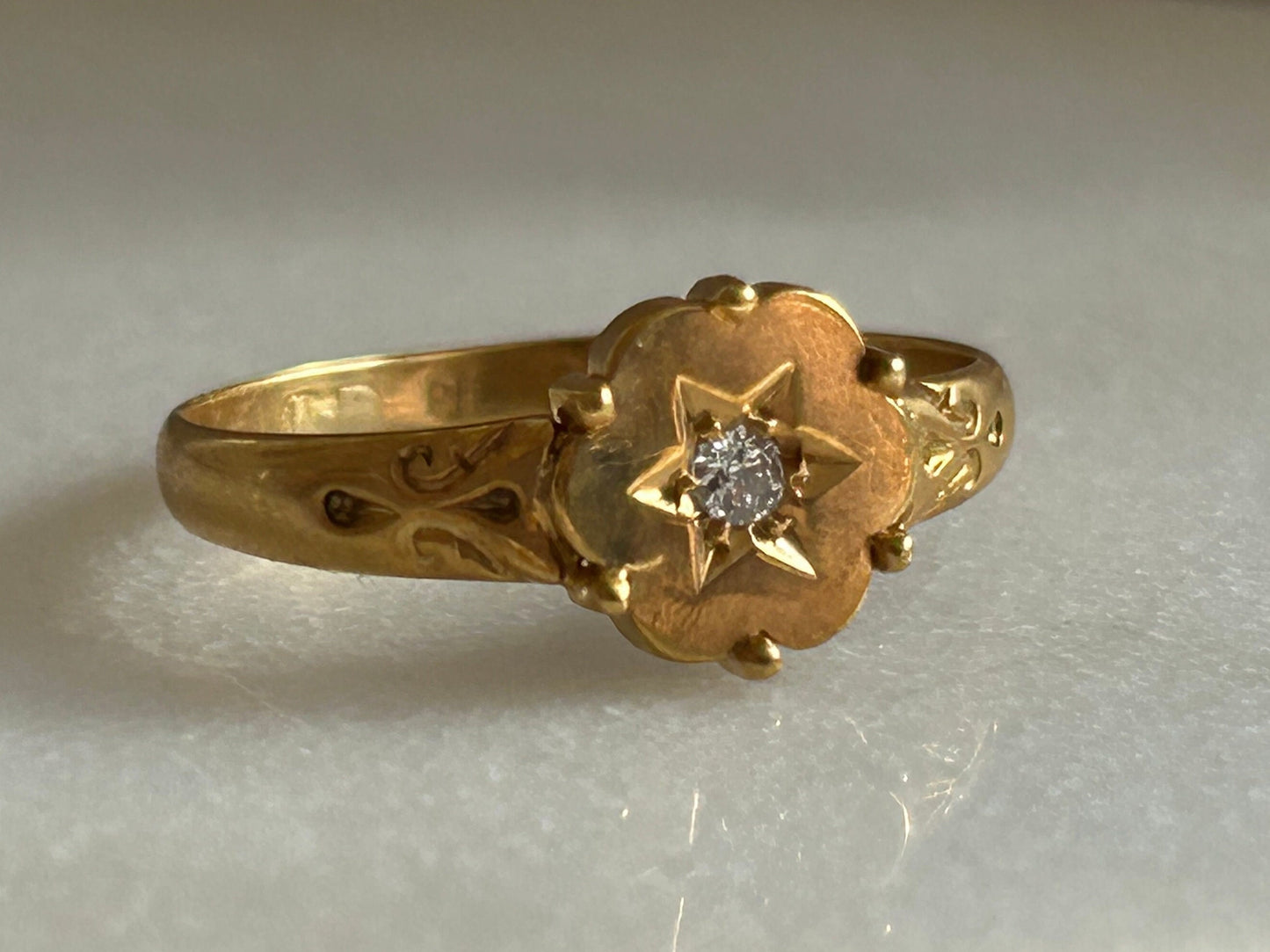 Antique Victorian Gypsy diamond Ring 15k Gold