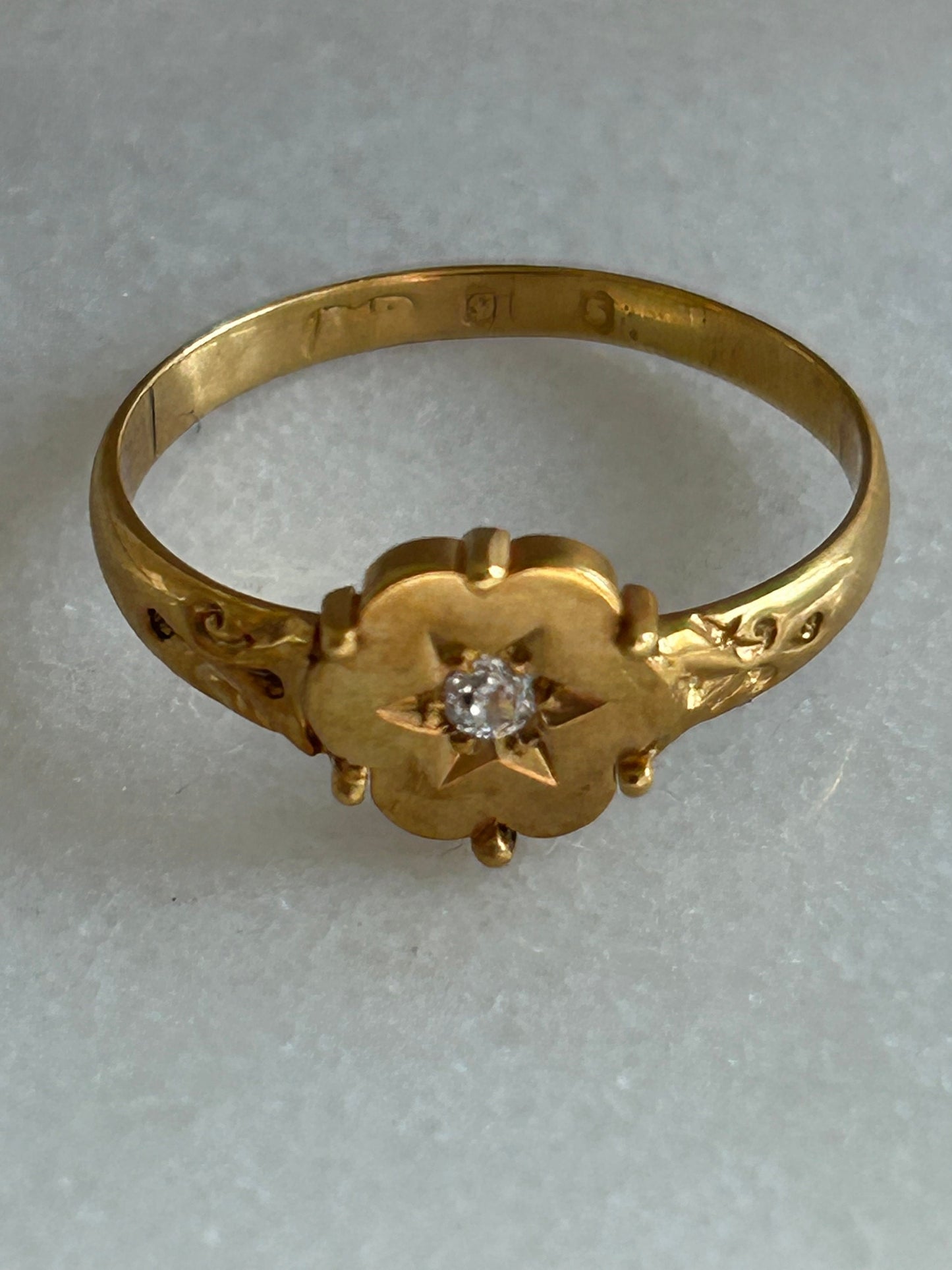 Antique Victorian Gypsy diamond Ring 15k Gold