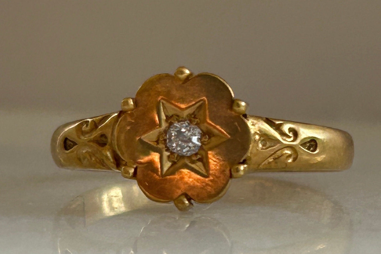 Antique Victorian Gypsy diamond Ring 15k Gold