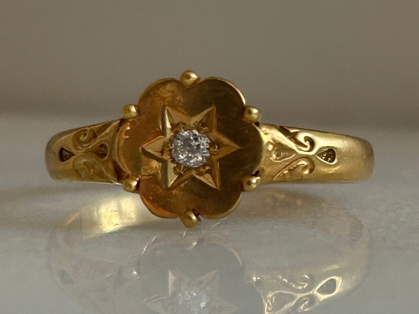 Antique Victorian Gypsy diamond Ring 15k Gold