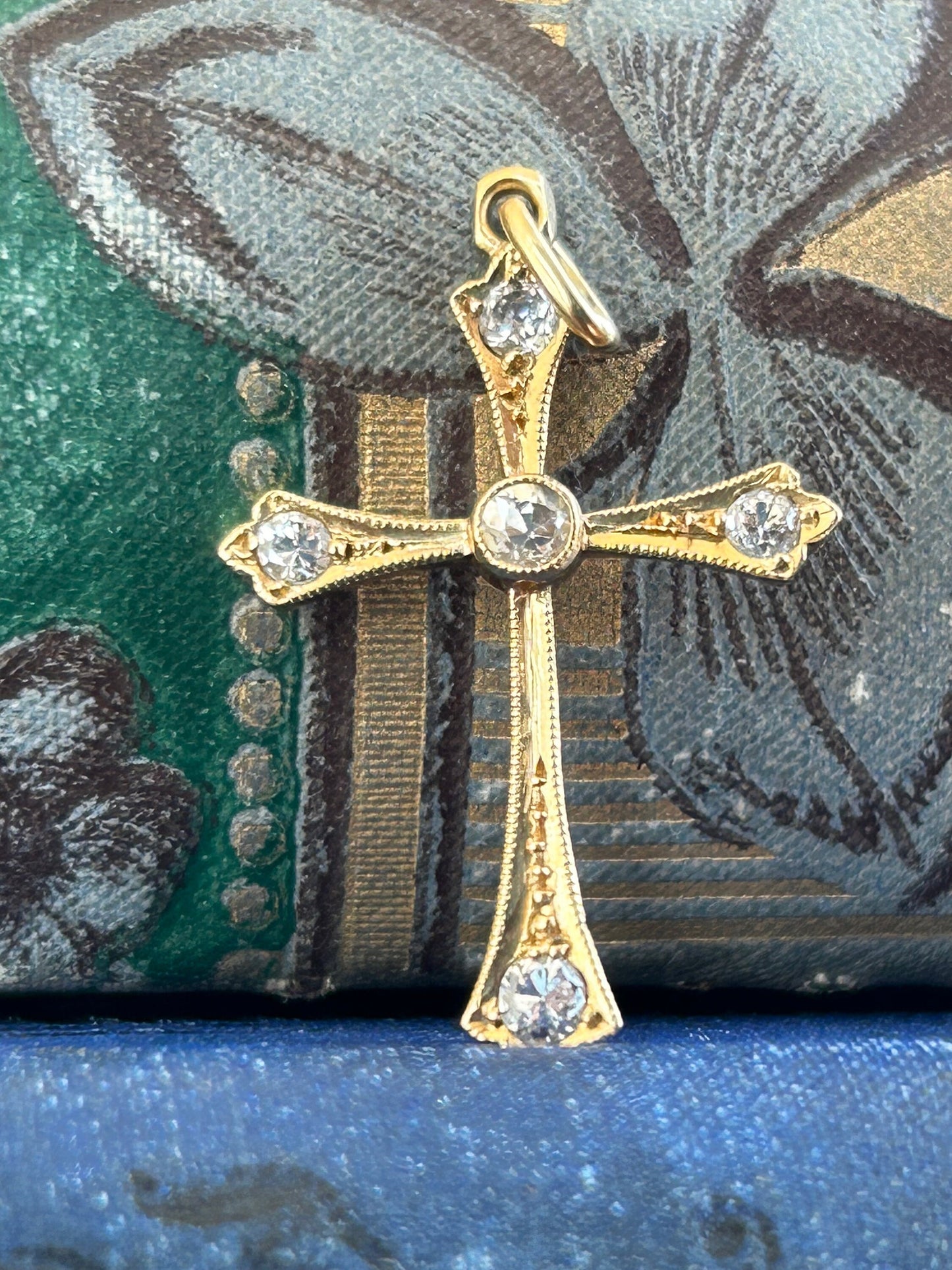 Antique Edwardian Diamond Cross Pendant 18k Yellow Gold