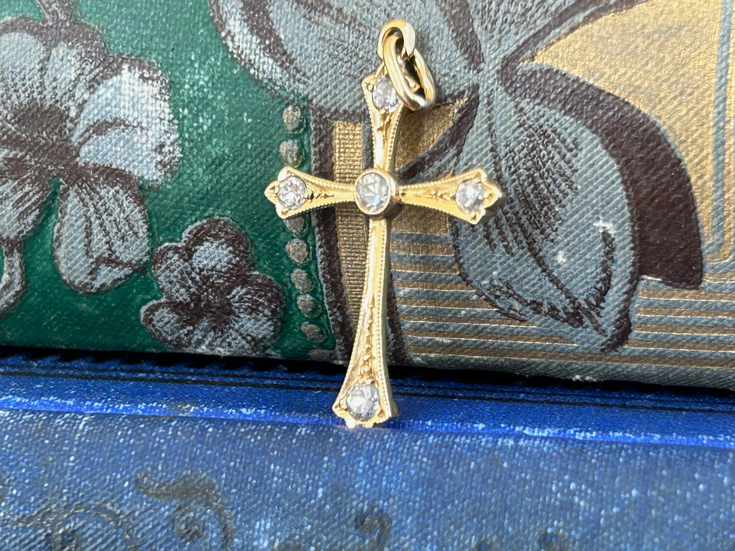 Antique Edwardian Diamond Cross Pendant 18k Yellow Gold