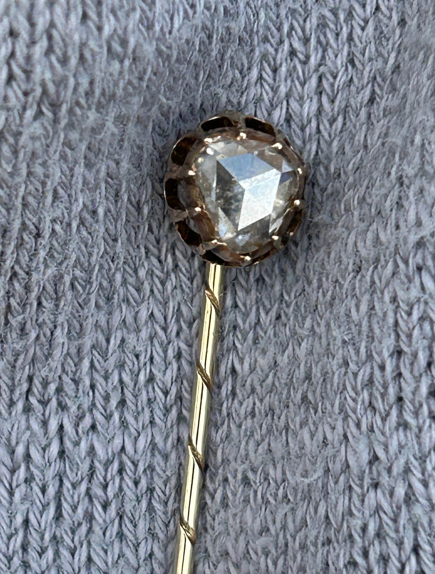 Antique Victorian Rose Cut Pear Diamond Stick Pin 10k Gold