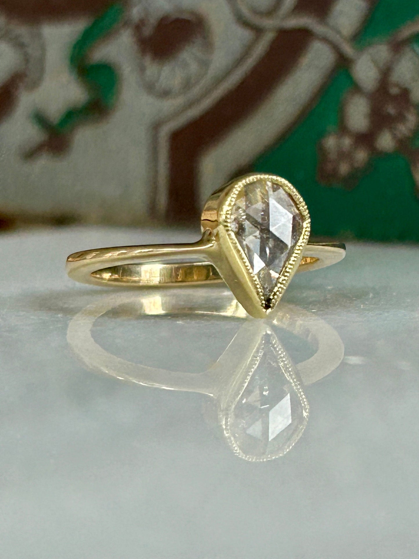 Antique Victorian Pear Rose Cut Diamond Ring, 1.2 carats, 18k Gold