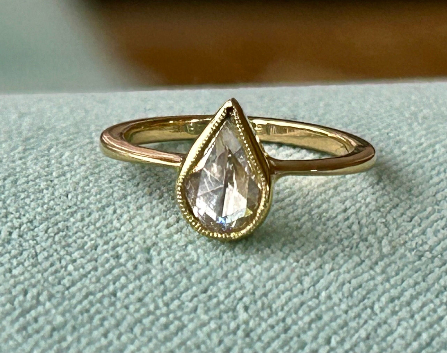 Antique Victorian Pear Rose Cut Diamond Ring, 1.2 carats, 18k Gold