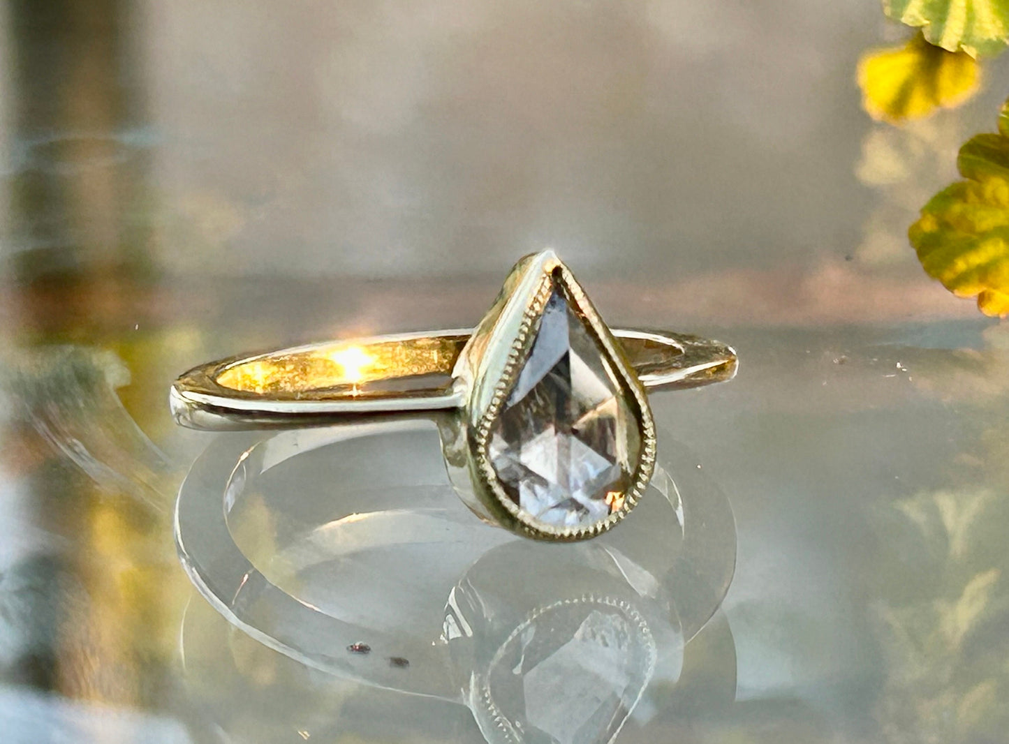 Antique Victorian Pear Rose Cut Diamond Ring, 1.2 carats, 18k Gold