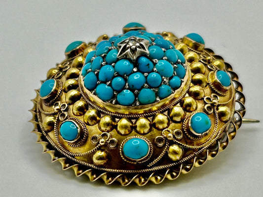 Antique Victorian Turquoise and Diamond Dome Brooch