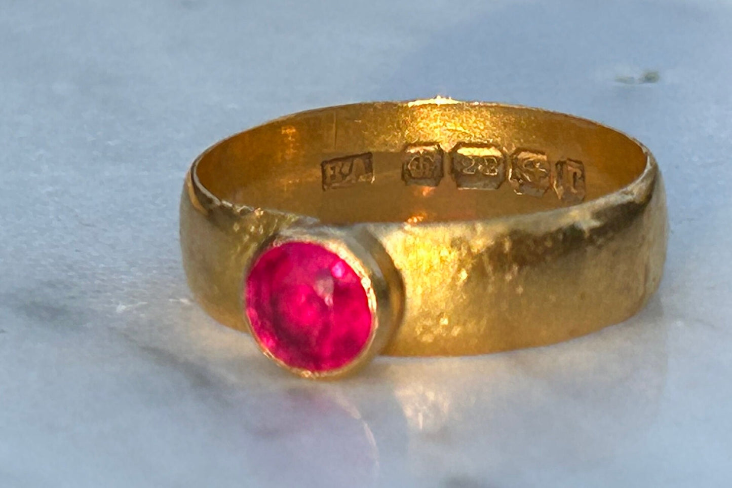 Edwardian 22k Round Ruby Ring Atkins Bros.HarryAtkins 1916 Birmingham. Size 7.25