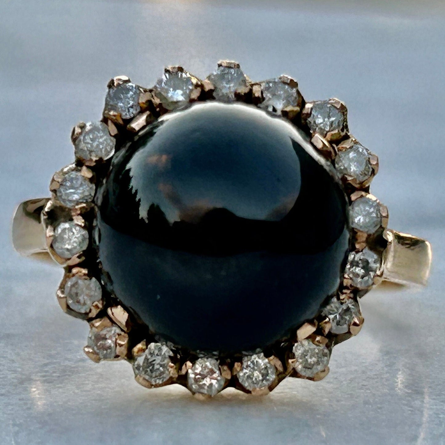 Black Star Diopside Cabochon and .50 tcw Diamond Ring 18k