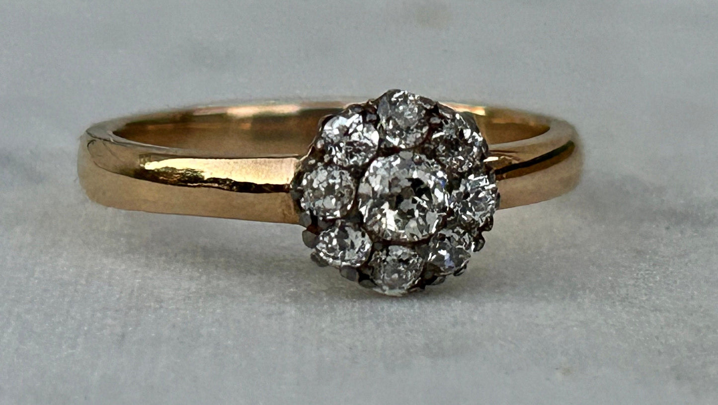 Antique Old Mine Cut  Diamond Cluster Ring. Approx .65 total diamond weight.