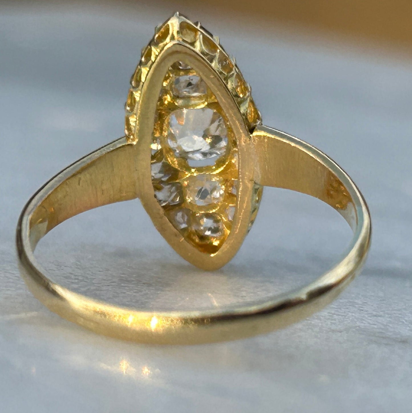 Antique Victorian Old Mine Cut Diamond Navette Cluster Ring