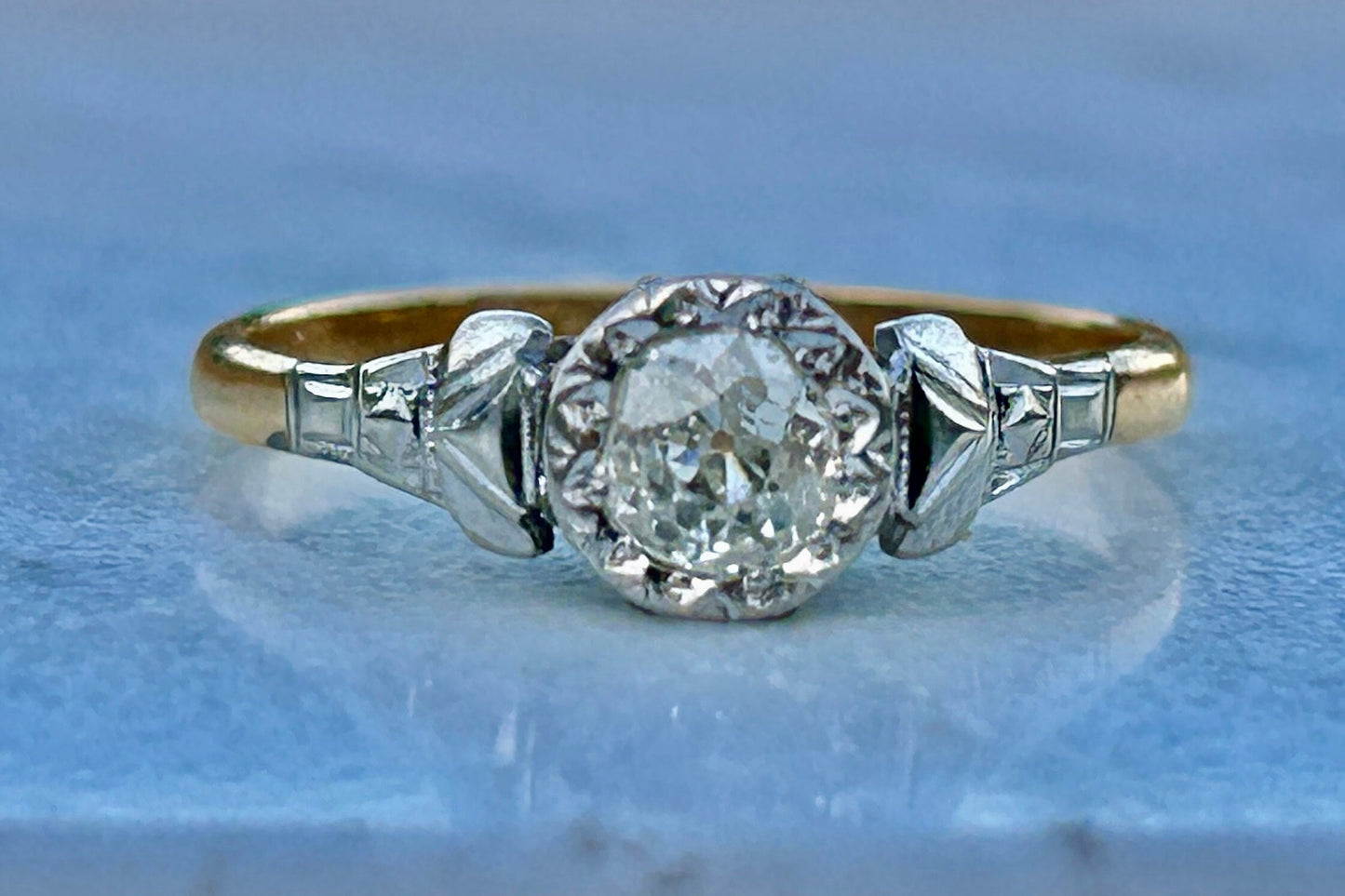 Old European Cut Diamond Ring 18k Gold set in Platinum 0.40 carat weight