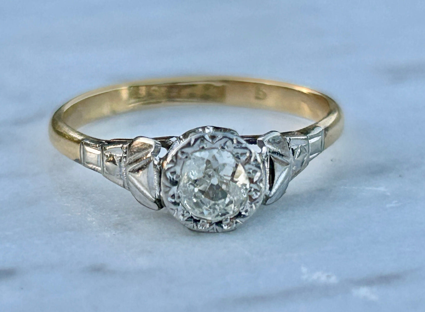 Old European Cut Diamond Ring 18k Gold set in Platinum 0.40 carat weight