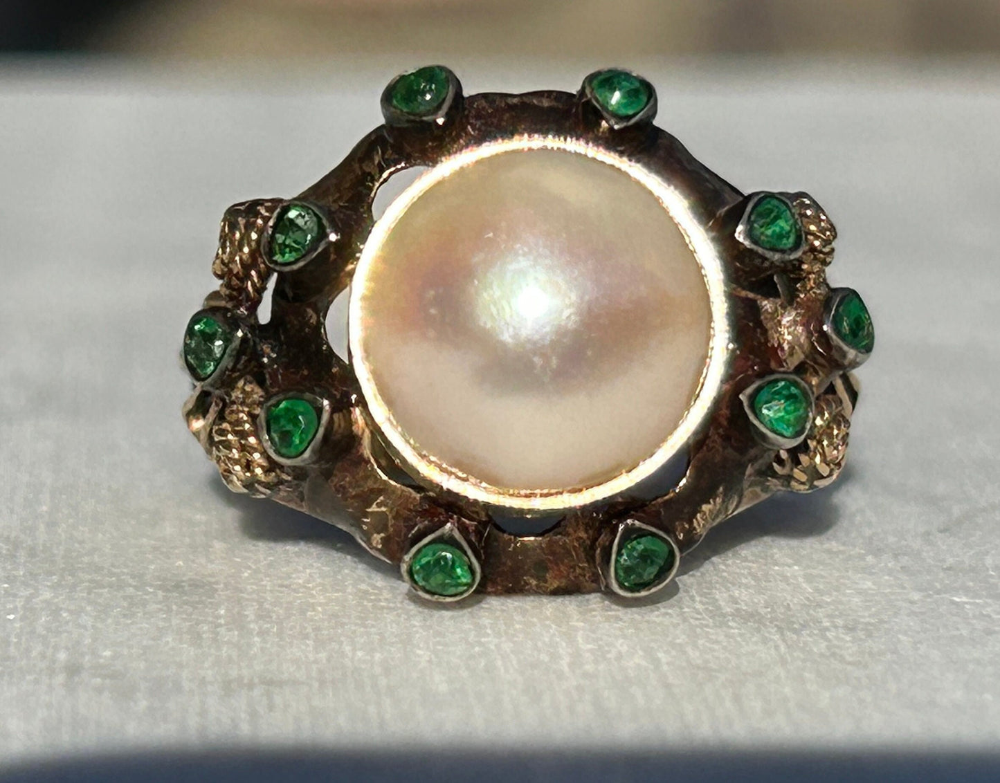 Mabe Pearl and Emerald 18K Estate Ring