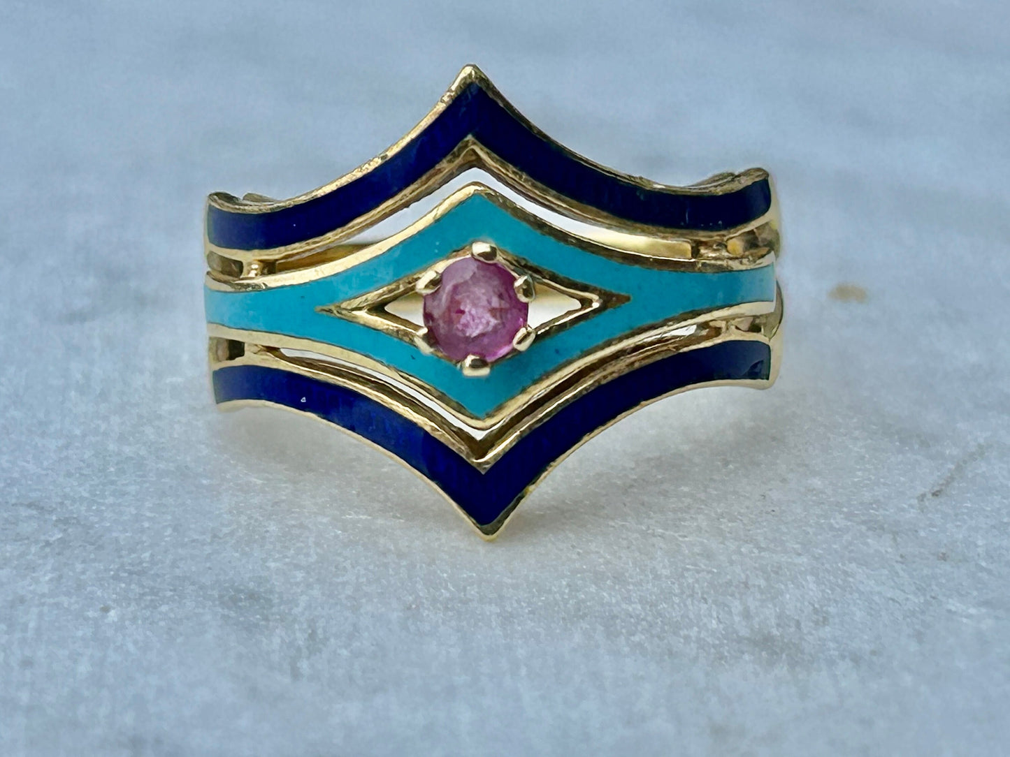 Vintage 18k Gold Enamel Ruby Ring Italy