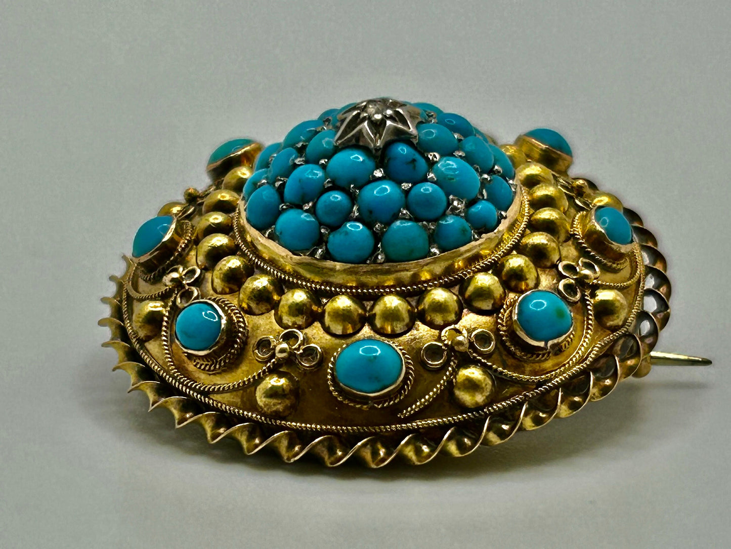 Antique Victorian Turquoise and Diamond Dome Brooch