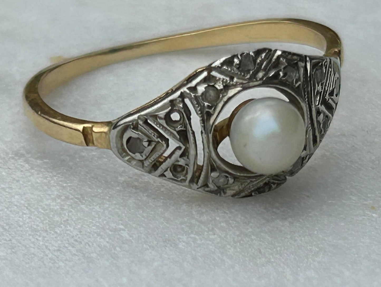 Art Deco Pearl 14k Yellow Gold Ring