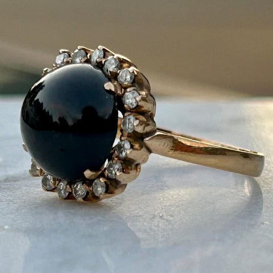 Black Star Diopside Cabochon and .50 tcw Diamond Ring 18k