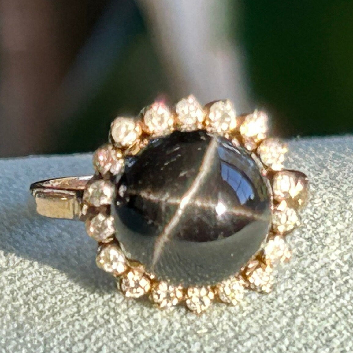 Black Star Diopside Cabochon and .50 tcw Diamond Ring 18k