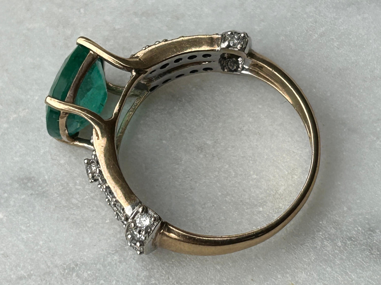 2.5 Ct Cushion Cut Natural Emerald and .50 ctw Diamond Ring