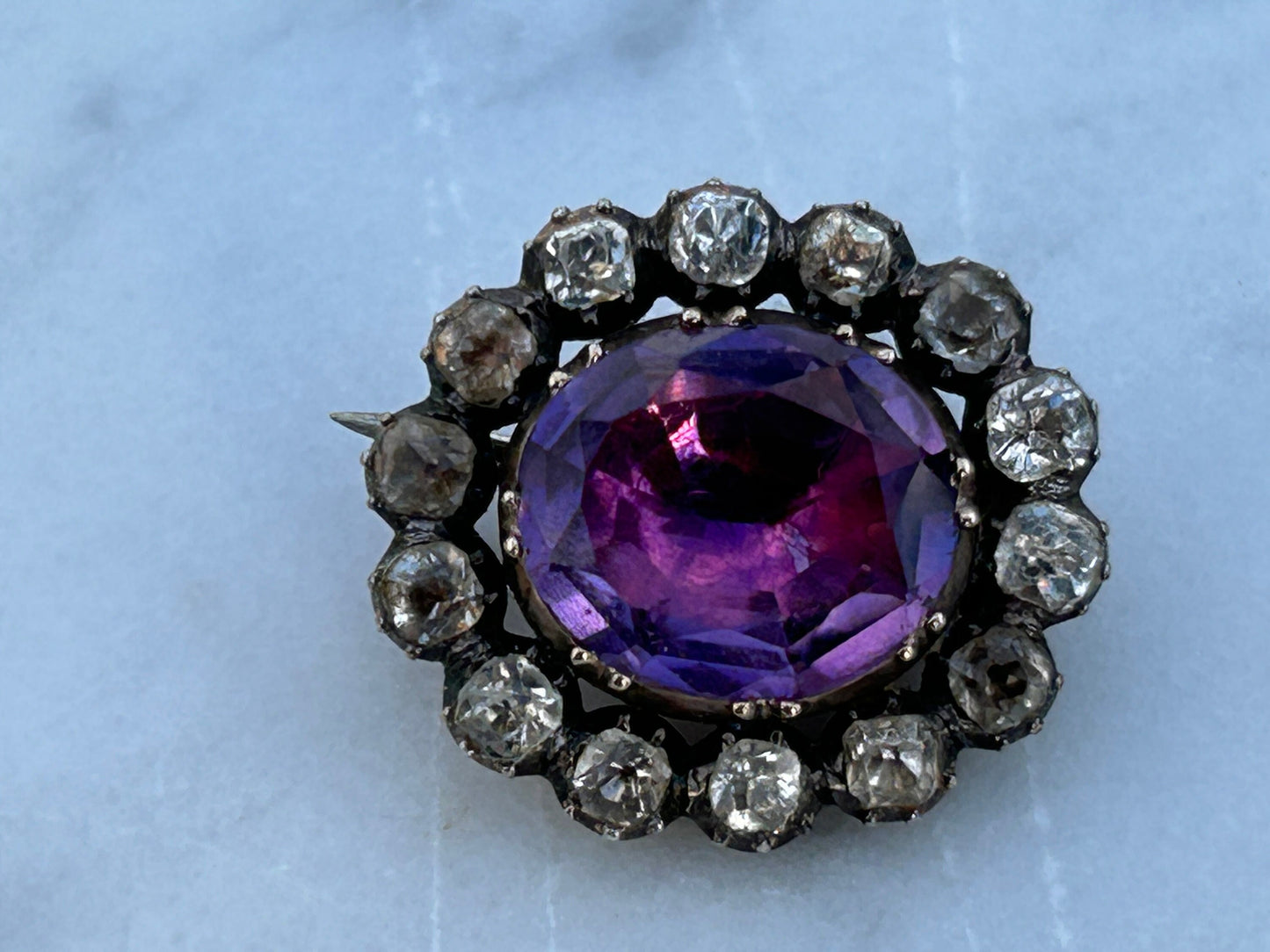 Georgian Gold backed and Silver set Amethyst and Colorless paste Oval Brooch