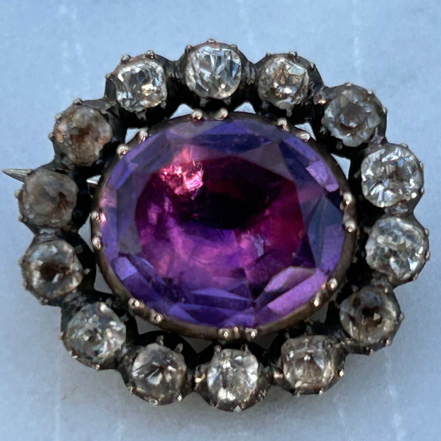 Georgian Gold backed and Silver set Amethyst and Colorless paste Oval Brooch