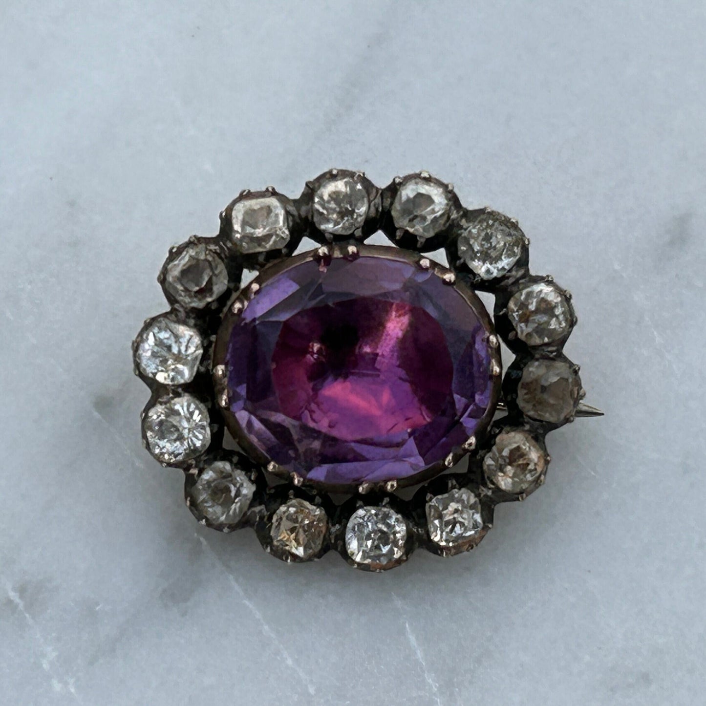 Georgian Gold backed and Silver set Amethyst and Colorless paste Oval Brooch