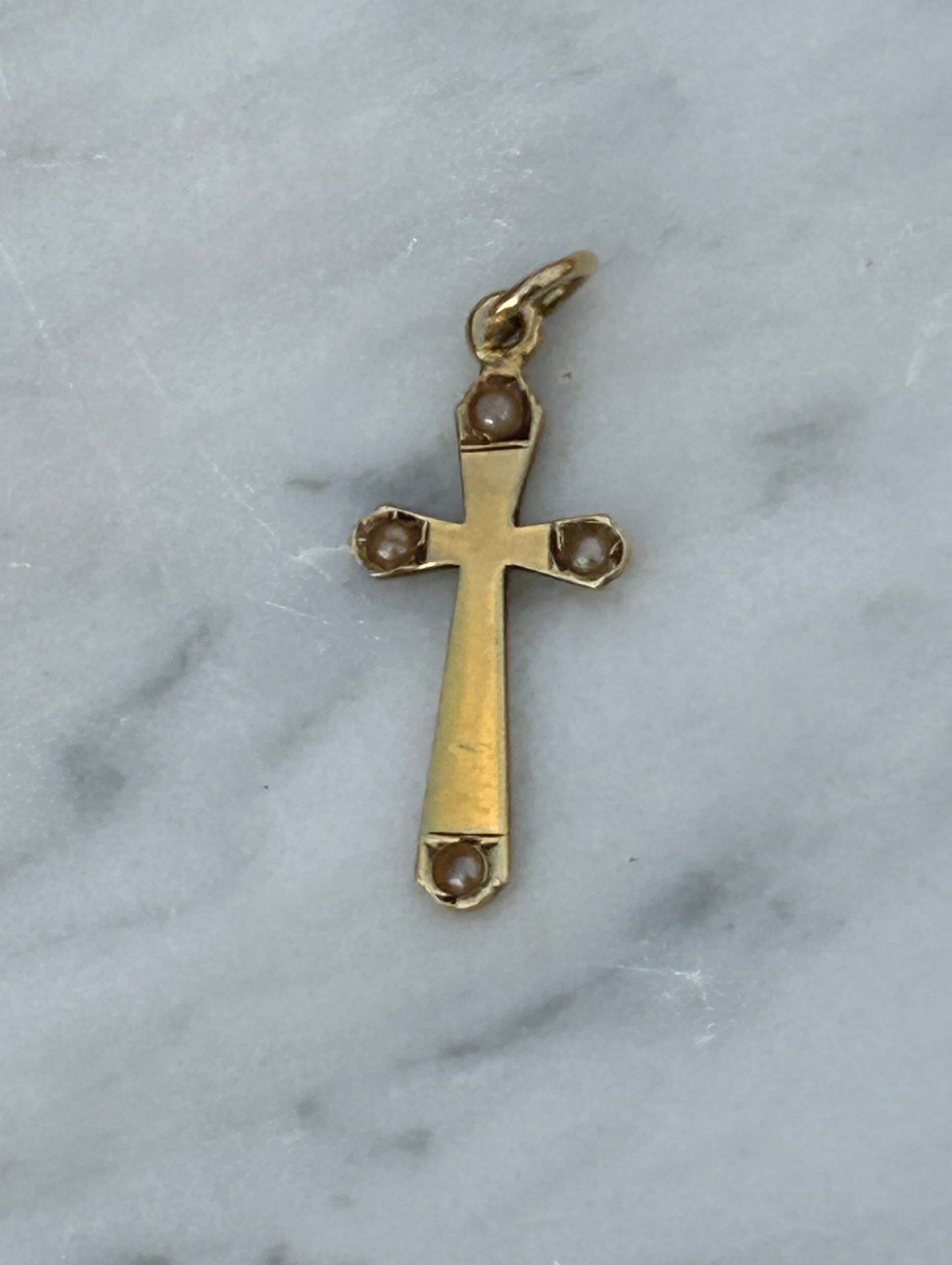 Antique 14k Yellow Gold and Pearl Cross Pendant