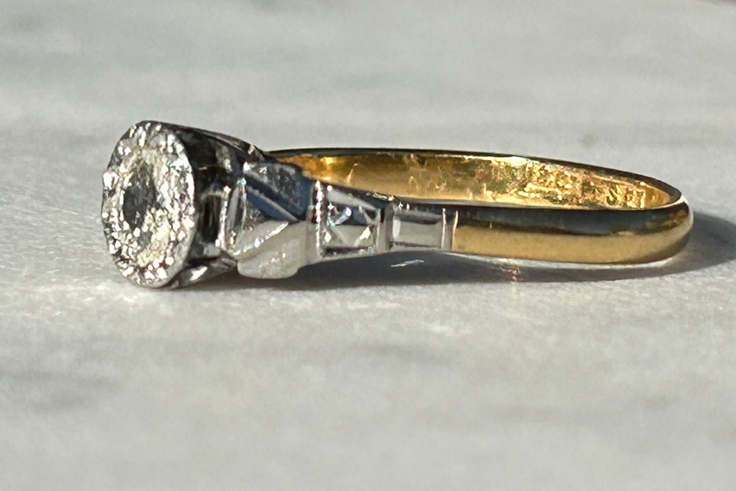 Old European Cut Diamond Ring 18k Gold set in Platinum 0.40 carat weight