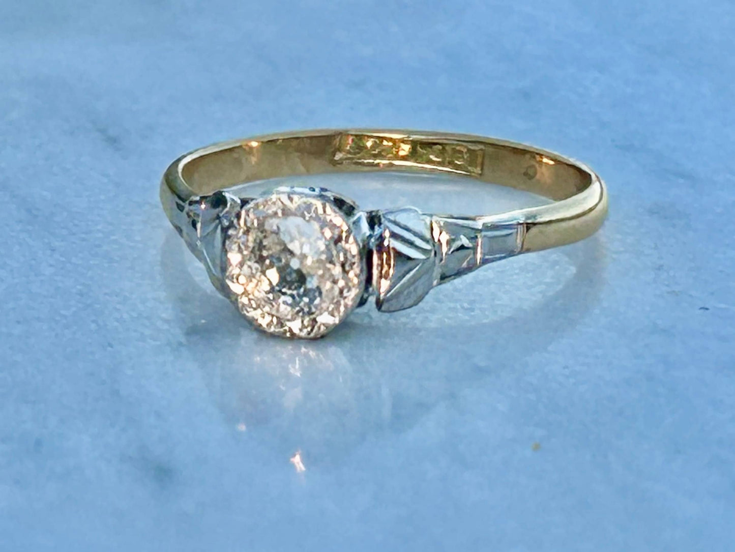 Old European Cut Diamond Ring 18k Gold set in Platinum 0.40 carat weight