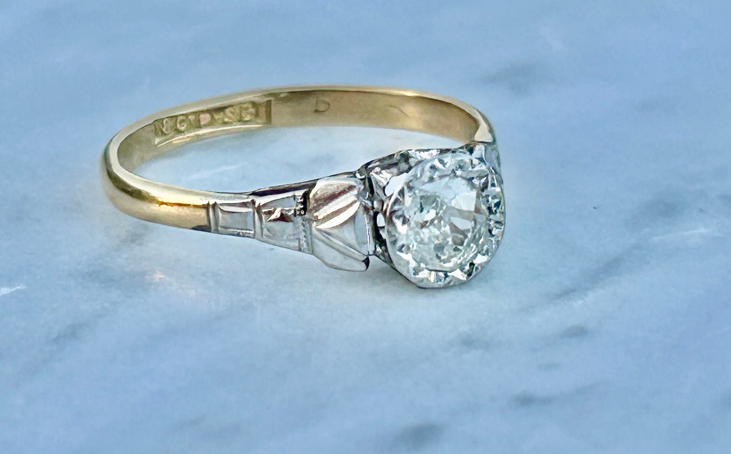 Old European Cut Diamond Ring 18k Gold set in Platinum 0.40 carat weight