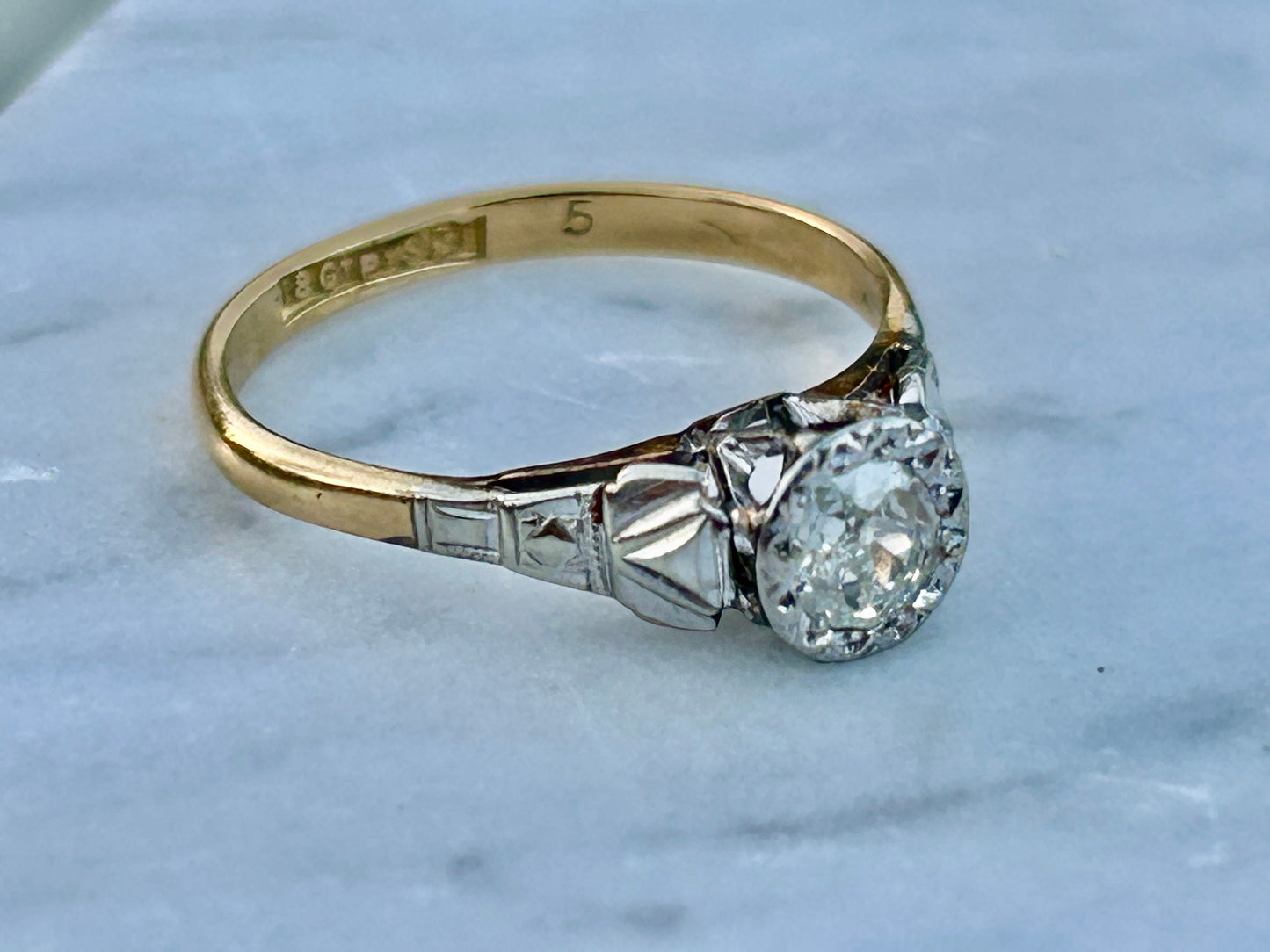 Old European Cut Diamond Ring 18k Gold set in Platinum 0.40 carat weight