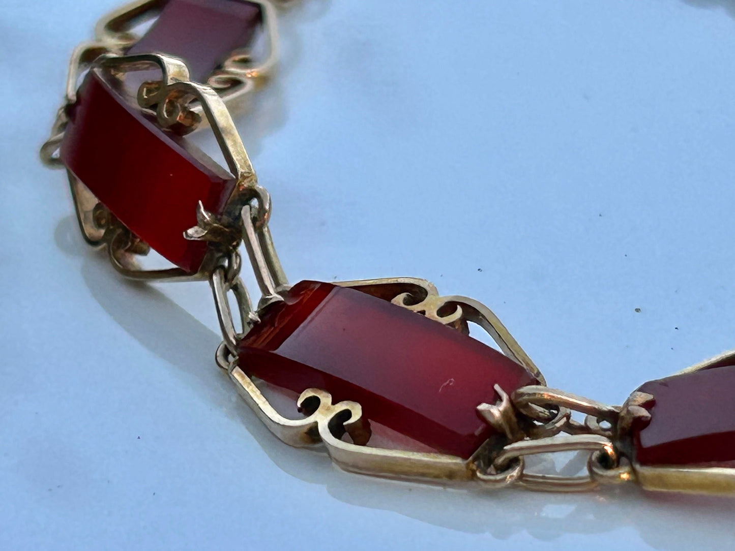 Vintage Red Carnelian Bracelet set in 9k Gold