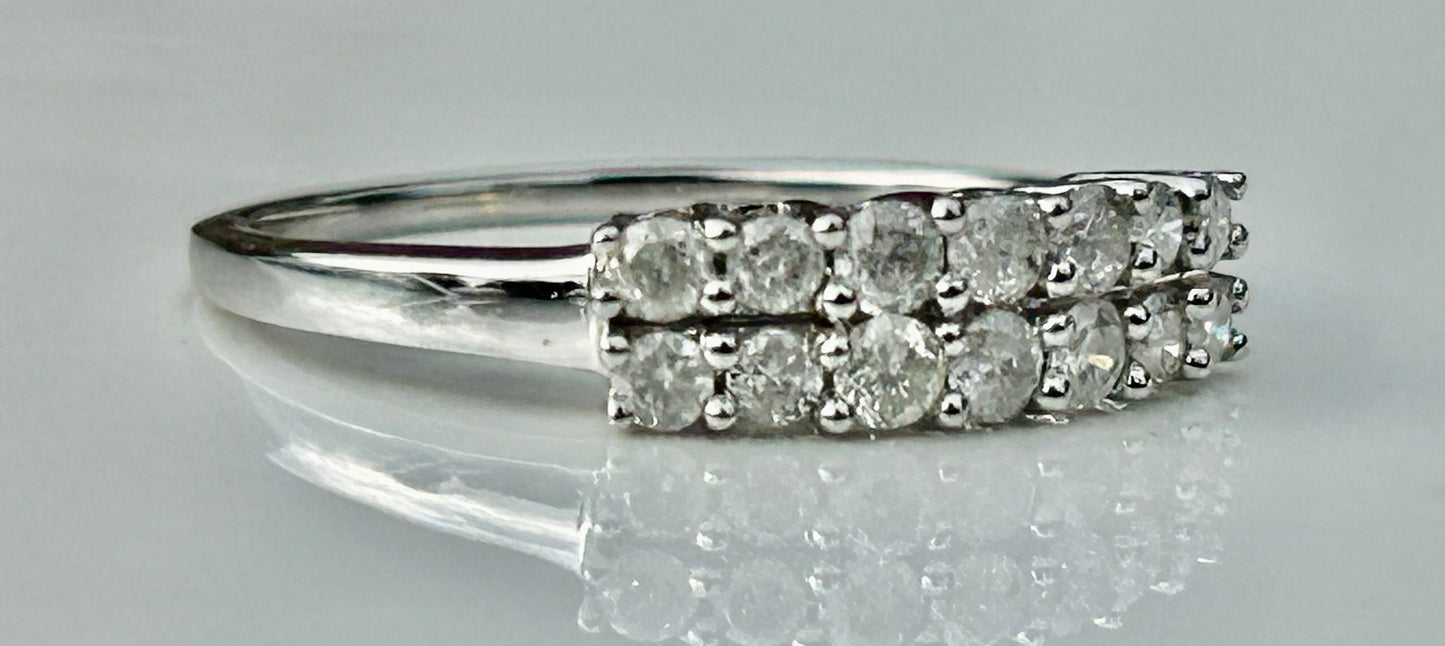 Contemporary Two Row Brilliant Cut Diamond 9k White Gold Ring