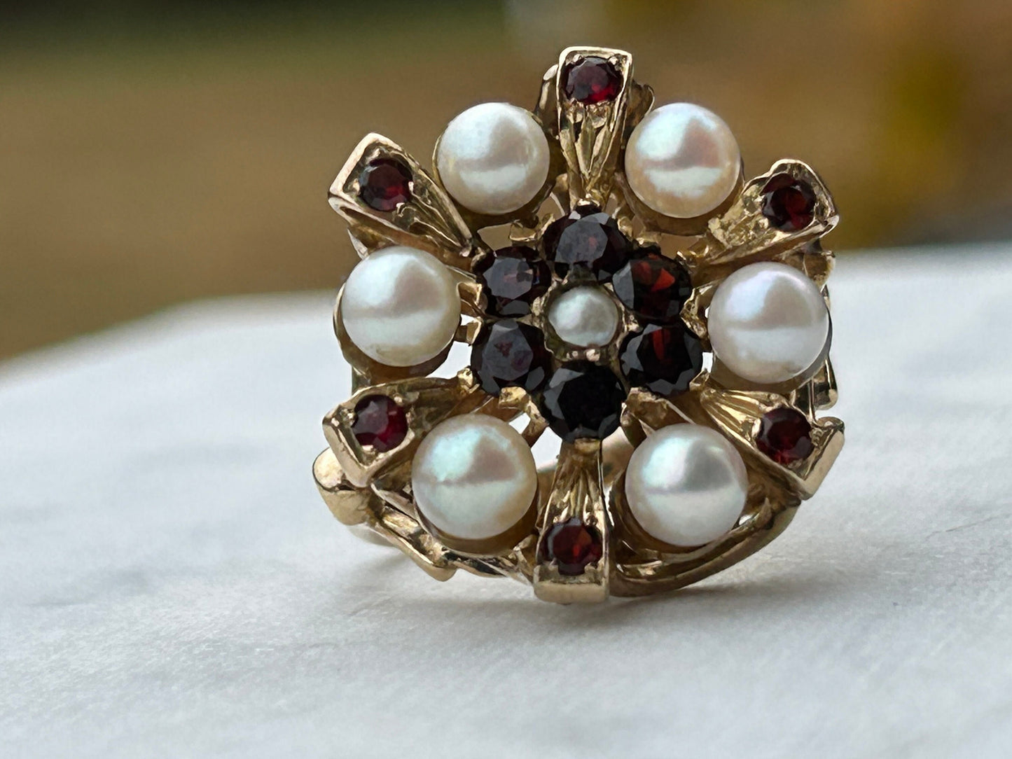 Vintage Pearl and Garnet Ring