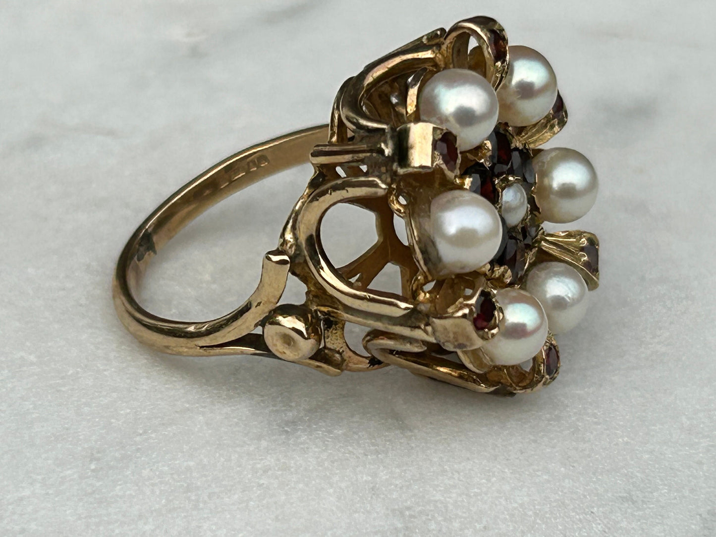 Vintage Pearl and Garnet Ring