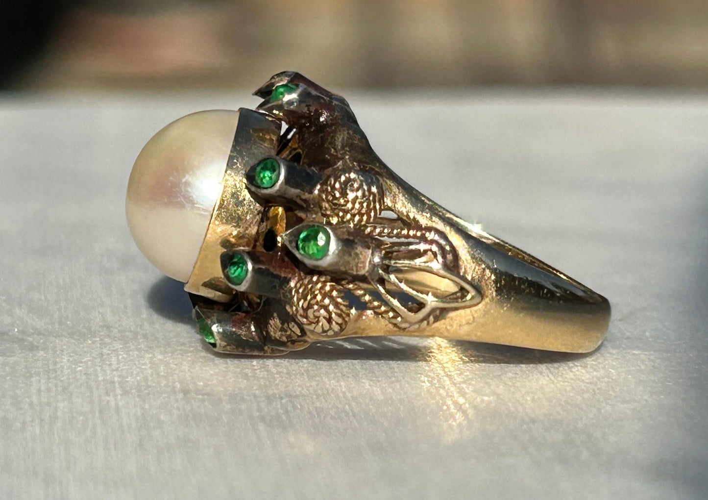 Mabe Pearl and Emerald 18K Estate Ring