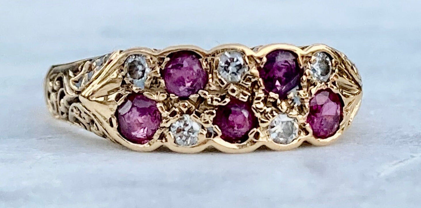 Antique Ruby and Diamond Checkerboard Ring