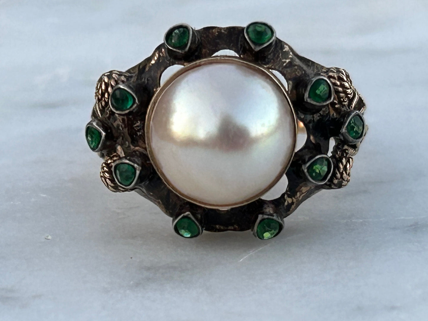 Mabe Pearl and Emerald 18K Estate Ring