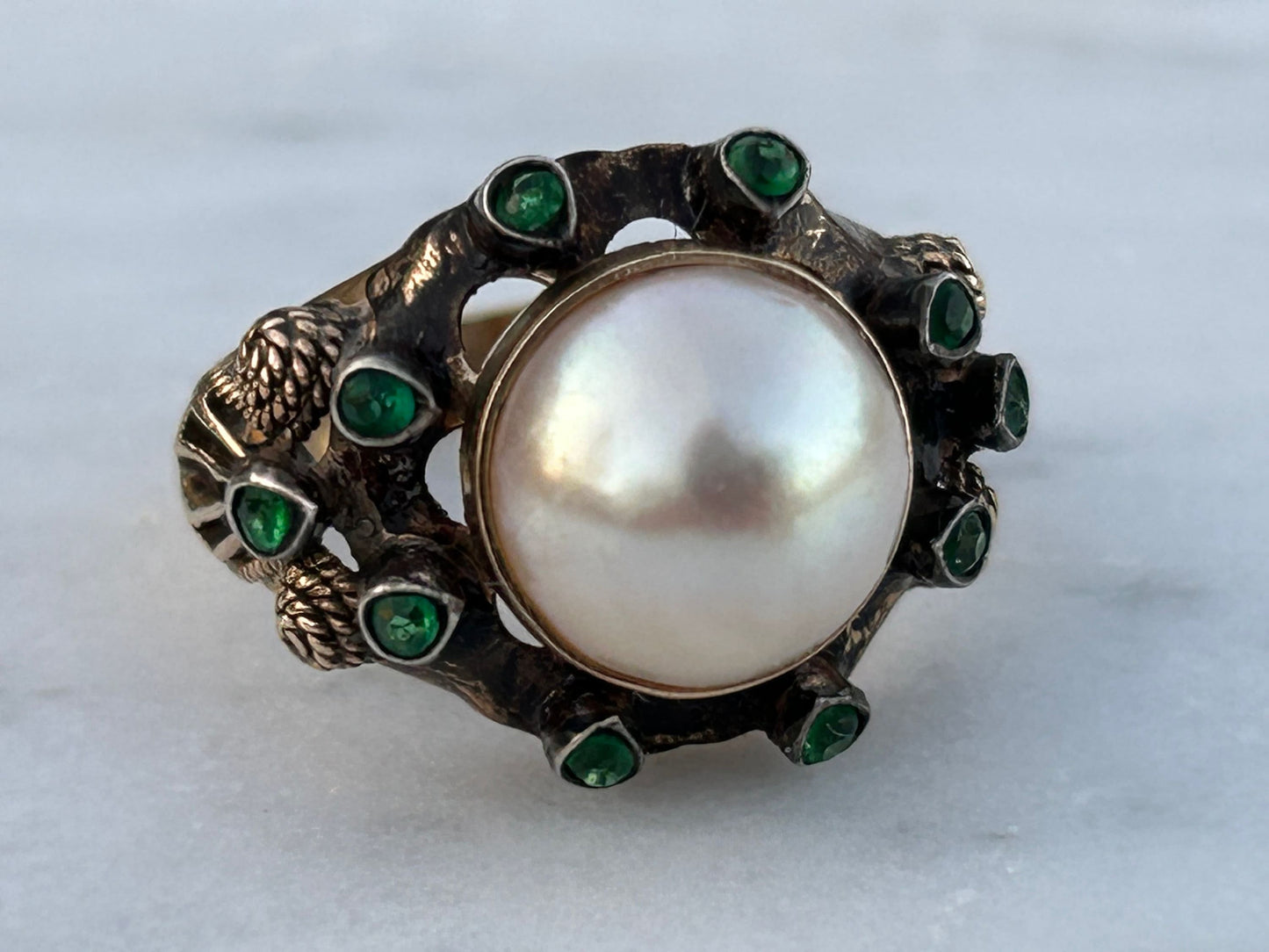 Mabe Pearl and Emerald 18K Estate Ring