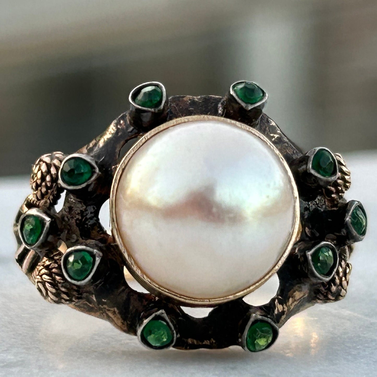 Mabe Pearl and Emerald 18K Estate Ring