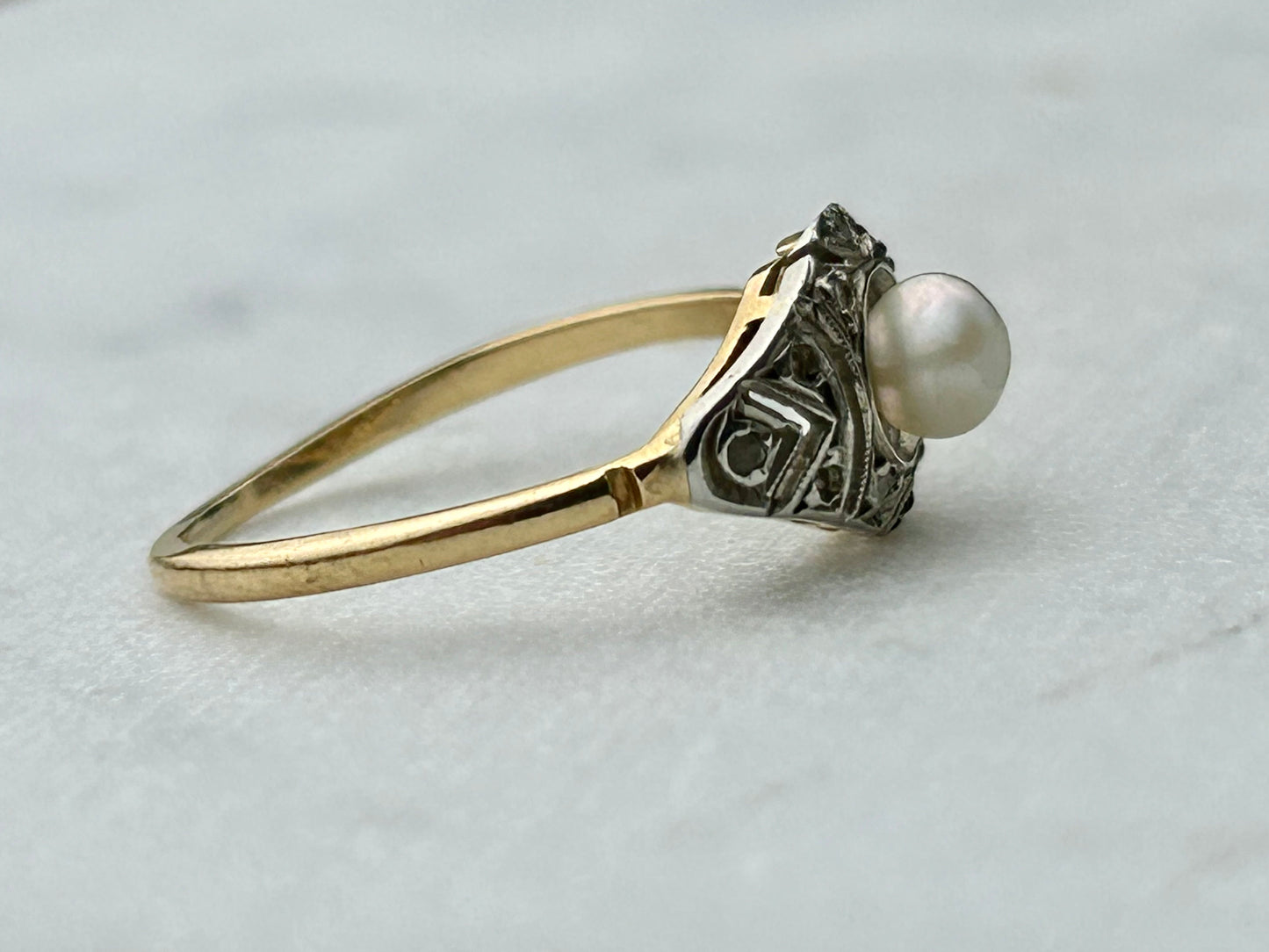 Art Deco Pearl 14k Yellow Gold Ring