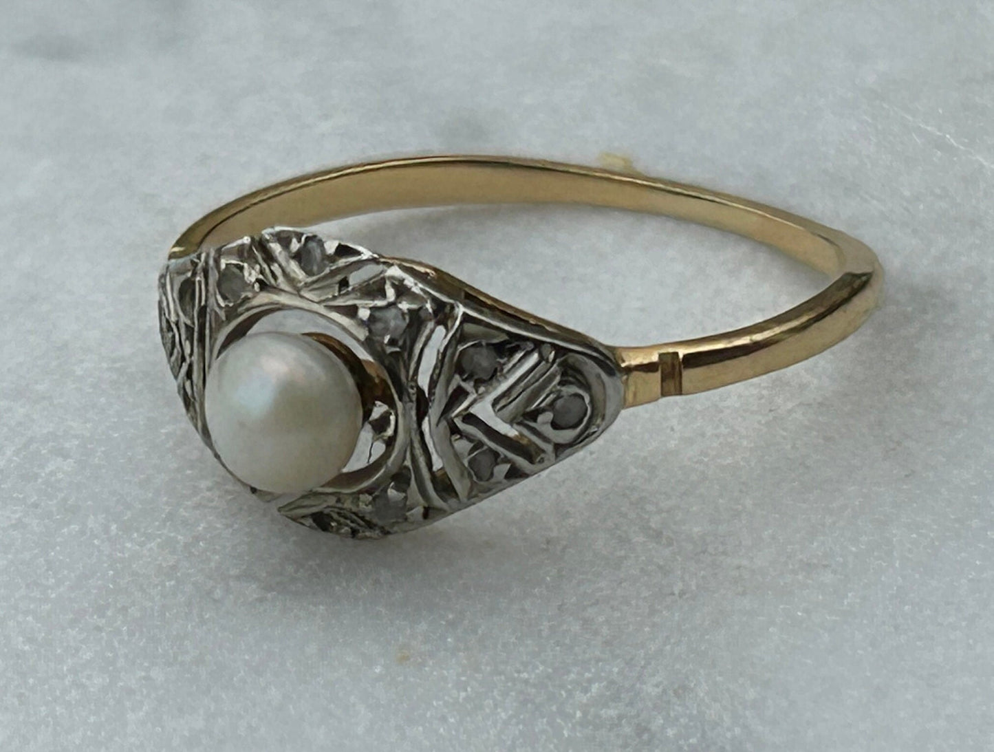 Art Deco Pearl 14k Yellow Gold Ring