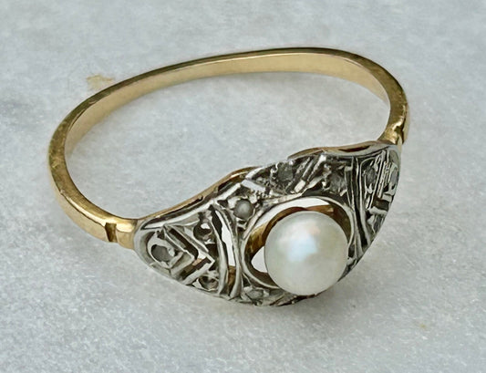 Art Deco Pearl 14k Yellow Gold Ring